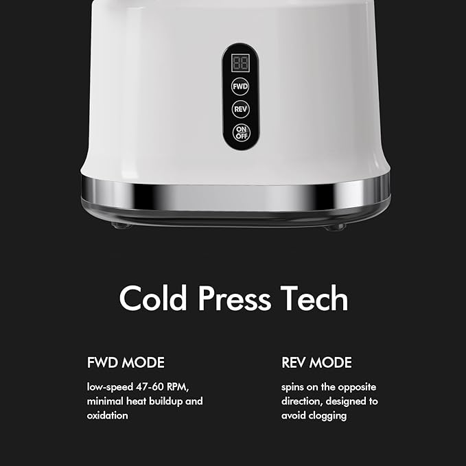 SIFENE Cold Press Juicer Machine, 70mm Wide Mouth Masticating Juicer for Whole Fruits & Vegetables, High Yield Slow Squeeze Extractor, Quiet Motor, Reverse Function, Easy to Clean, BPA Free, White