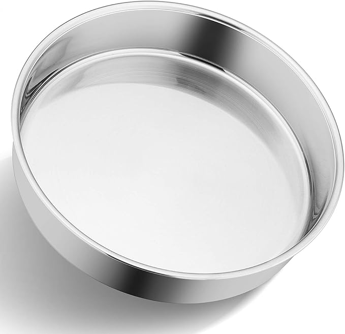 P&P CHEF 9.5 Inch Cake Pan, 1 Piece Round Layer Cake Baking Pans, Stainless Steel Smash Cake Tin Bakeware for Cooking Steaming, Nontoxic & Sturdy, Oven & Dishwasher Safe