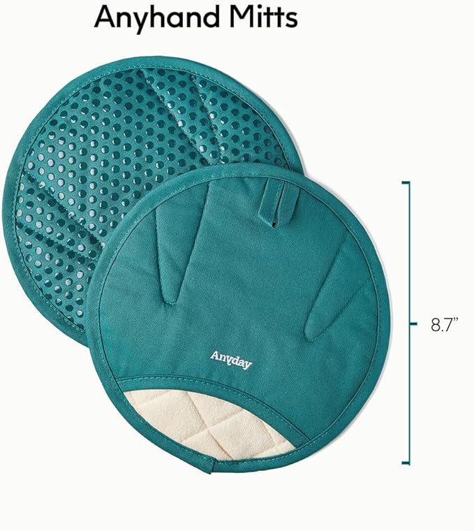 Anyday Oven Mitts with Non-Slip Silicone Grip, Set of 2 | Heat-Resistant Pot Holders with Non-Slip Liner | Universal Fit Circular Quilted and Silicone-Lined Gloves