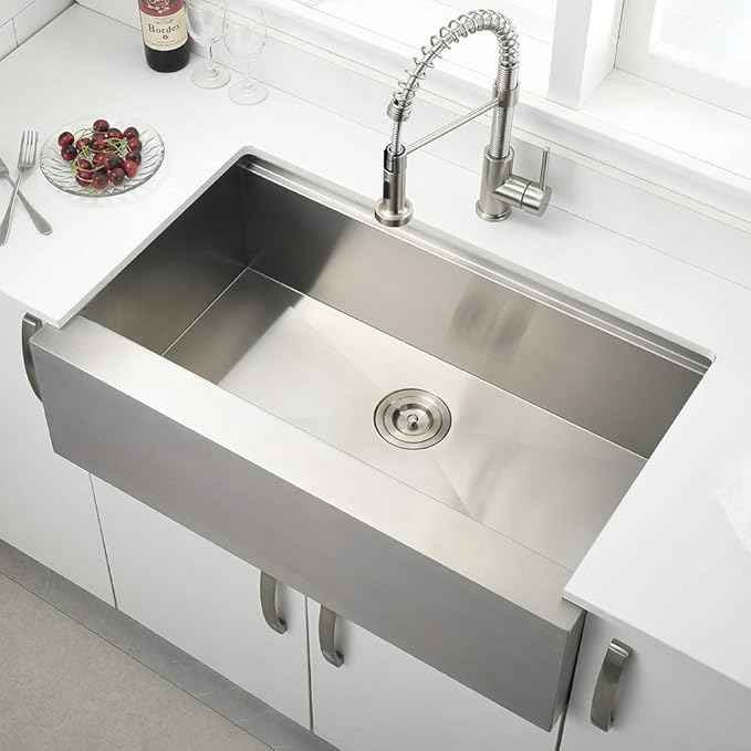 33 Inch Farmhouse Sink Workstation -VOKIM 33X22 inch Farm sink Stainless Steel 16 Gauge Ledge Workstation Flat Apron-front Single Bowl Farm Kitchen Sink
