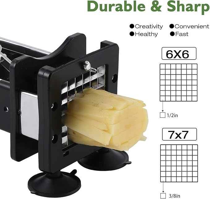 Votron French Fry Cutter Potato Cutter Stainless Steel with 2 Size Durable Blades for Vegetables, Potato, Onions, Carrots, Cucumbers, Fruits, Apples