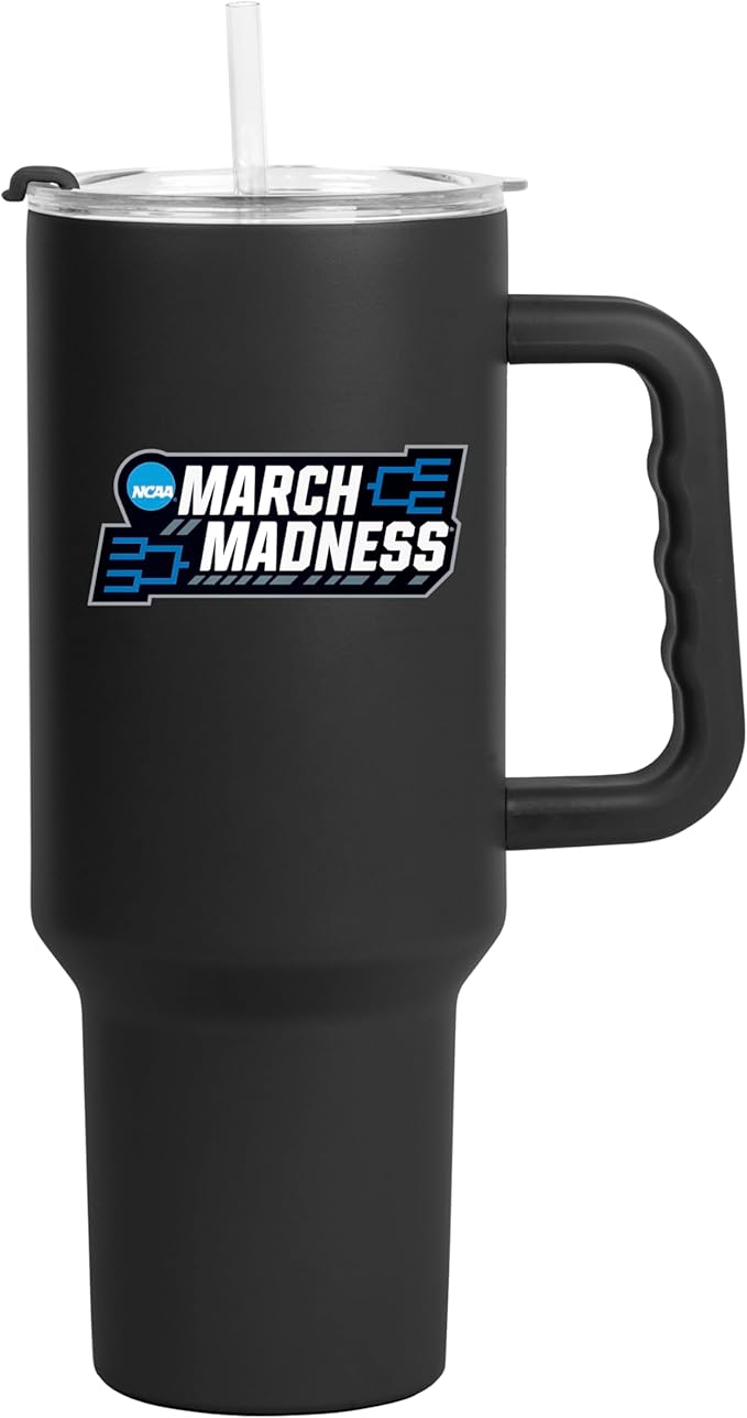 Logo Brands NCAA March Madness 40 oz Stainless Steel Tumbler - Official March Madness Logo | Handle & Straw Built-In | Black Color