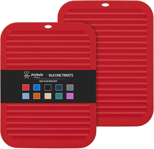 Joyhalo Silicone Trivets - Hot Pads for Kitchen, Protect Table & Quartz Countertops, Heat Resistance to 480F, Set of 2, Red