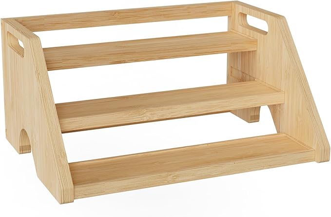 Bamboo Spice Rack Organizer -3-Tier Spice Rack for Countertop,Cabinet Spice Rack Organizer for 18 Spice Jars(4oz)，Step Shelf(Yellow)
