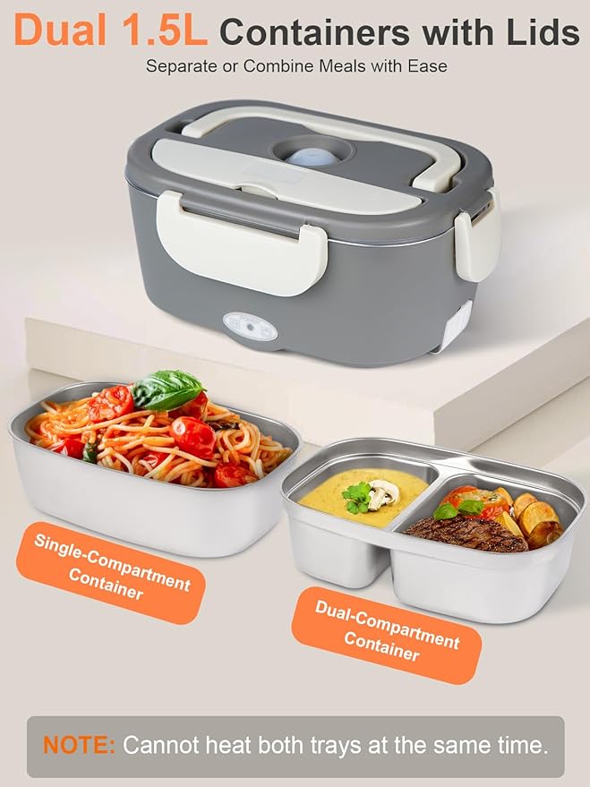 SOHIDA Electric Lunch Box Food Heater, 80W Heated Lunch Box for Adults, 12V 24V 110V Portable Food Warmer LunchBox for Car Truck Work with Removable 304 Stainless Steel Container White
