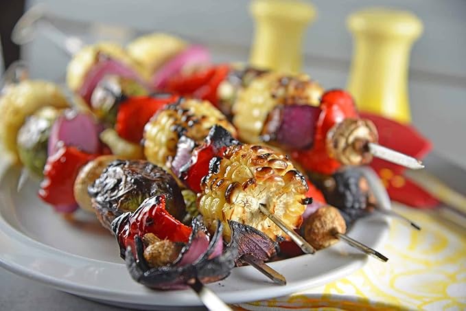 Antallcky 12 Pack Kebab Skewers BBQ Barbecue Skewers Stainless Steel Sticks 23.5 Inch Heavy Duty Large Wide Reusable with NonSlip Ring Handle Ideal for Shish kabob Chicken Shrimp angd Vegetables