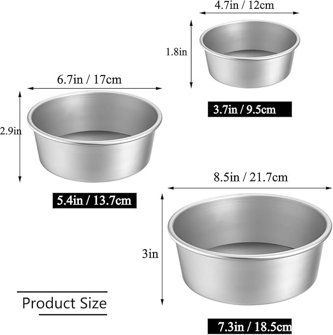 Lawei Round Cake Pan Set of 3 (4/6/8 Inch), Aluminum Baking Pans with Removable Bottom for Even Heating, Nonstick Tier Cake Tins for Cakes, Weddings, Birthdays, Holidays and Home Bakers