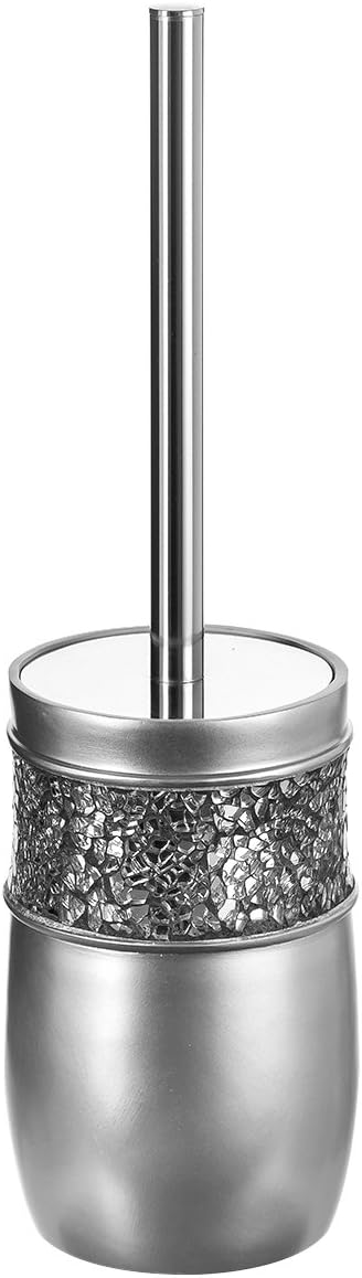 Creative Scents Crackled Glass Toilet Brush with Holder - Silver Toilet Bowl Cleaner Brush and Holder - Good Grip, Deep Cleaning, Decorative Design Compact Toilet Bowl Scrubber