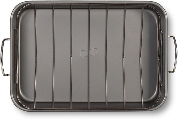 Glad Roasting Pan Nonstick 11x15 - Heavy Duty Metal Bakeware Dish with Rack - Large Oven Roaster Tray for Baking Turkey, Chicken, and Veggies