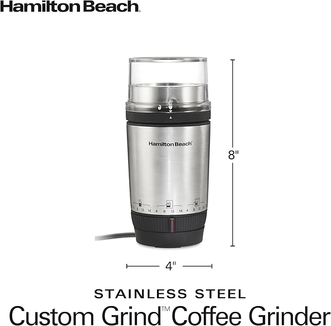 Hamilton Beach Custom Grind Electric Coffee Grinder for 4-14 Cups, One-Press Hand-Free Operation with Auto Shutoff, Removable Grinding Bowl For Easy Pour and Clean, Stainless Steel (80406) (Pack of 2)