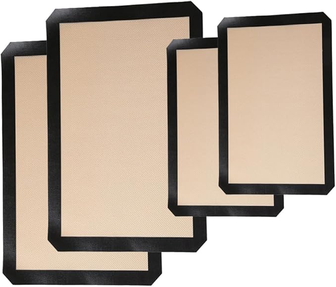 Uonlytech 4pcs Non-stick Silicone Baking Mats with Glass Heat Resistant Oven Liners for Cookies Pastry Bread Reusable and Easy to Clean Baking Pads