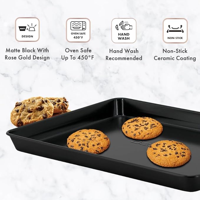 Stackable Nonstick Bakeware Set, 8 Piece Baking Pan Set, Oven Safe Carbon Steel, Includes Cookie Sheet, Muffin Pan, Loaf Pan & Roaster