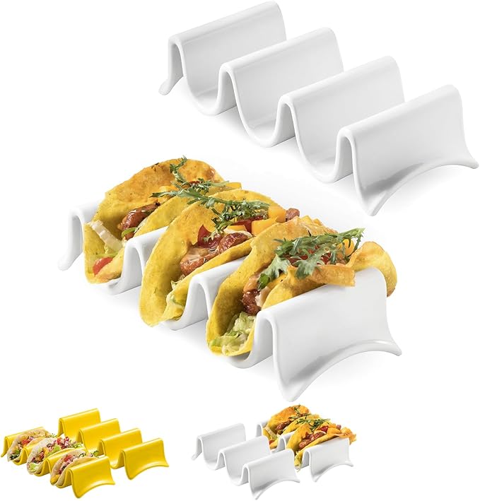 Ceramic Taco Holders Set of 2, Tortilla Warmer with Lid Oven Safe