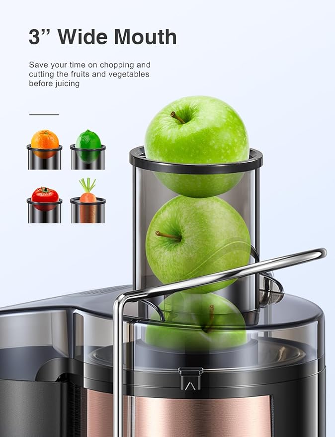 QCen 800W Juicer Machine Rose Gold and 6PCS Glass Bottle Bundle