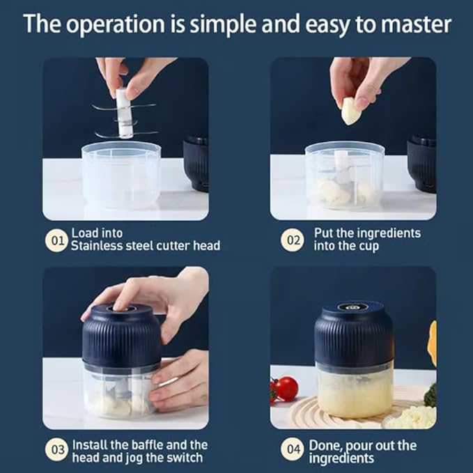 2026 Upgraded Household Electric Garlic Crusher, Capacity Electric Garlic Chopper, Mini Portable Veggie Cutter, 4 Sharp Stainless Steel Blades Mini Electric Food Chopper, Easy to Clean (White)