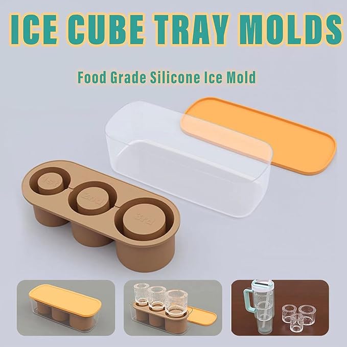 Silicone Ice Cube Tray, Spill Hollow Cylindrical Ice Tray, Easy Release, Safe, Large Capacity, Removable Lid, Reusable for Freezer (Brown)