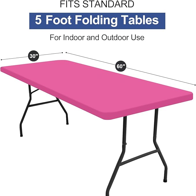homing Rectangle Table Cloth Cover, Waterproof Polyester Elastic Fitted Tablecloth, Fits for 5 Foot Folding Tables, Washable Table Protector for Picnic, Camping, Outdoor (Rose Pink, 30" x 60")