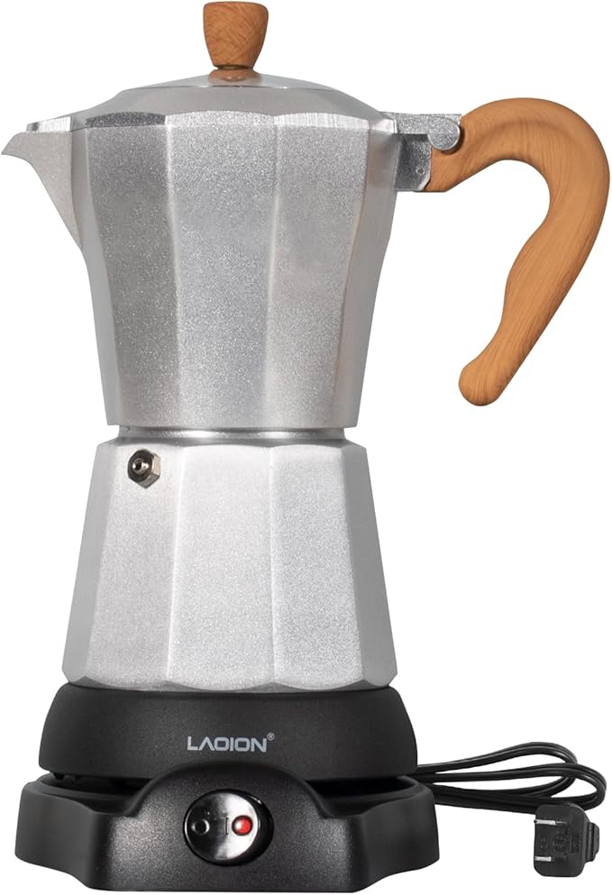 LAOION Cafeteras Electricas Modernas,6 Cup Portable Espresso Maker,300ml Moka Pot with Detachable Base & Overheat Protection, Great for Home，Office, or Travel, a Thoughtful Gift for Coffee Lovers