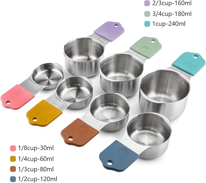 Magnetic Measuring Cups Set of 7 Stainless Steel Heavy Duty Stackable Measuring Cups for Dry and Liquid Ingredients