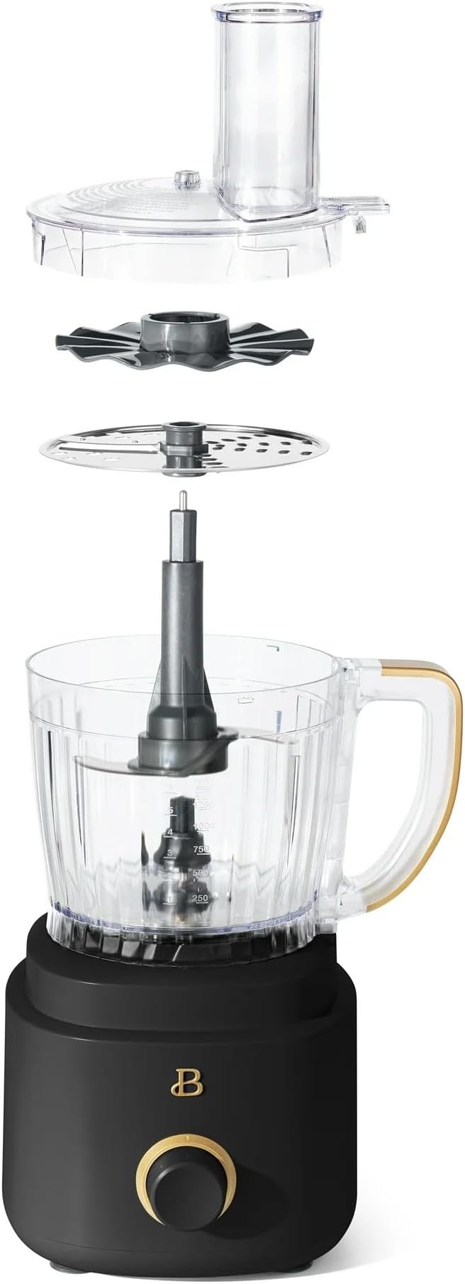 Beautiful by Drew Barrymore 10-Cup Food Processor, 500-Watts, Variable Speed, Pulse, 3" Wide Feed Tube, Stainless Steel Blades, Dishwasher Safe, Large Bowl, Accessories Included (Black Seaseme)