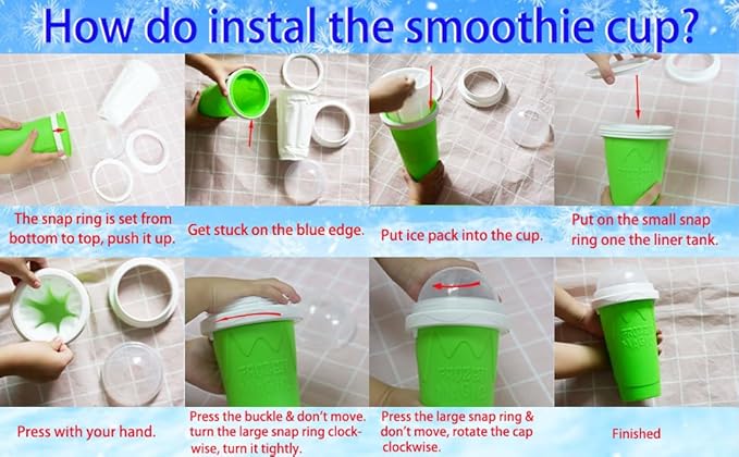Slushie Maker Cup,DIY Magic Slushy Maker Squeeze Cups,Portable Smoothie Squeeze Cups for Juices,Milk and Ice Cream Make,Double Layer Squeeze Slushy Maker Cup,Birthday Gifts for Mom Dad & Friend(Green）