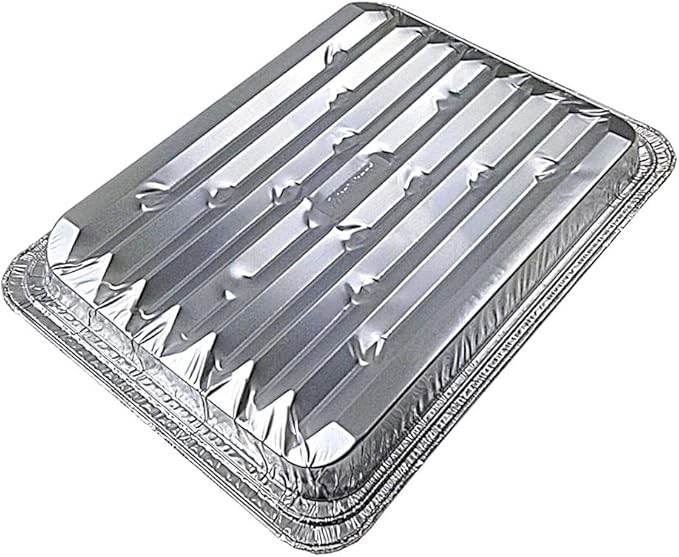 PACTOGO Disposable Aluminum Foil Broiler Pan for Oven - Durable Broiling Drip Trays with Ribbed Bottom Surface for BBQ Grill-Like Texture - 13x9 Inch Pans - REF# 333 (Pack of 25)