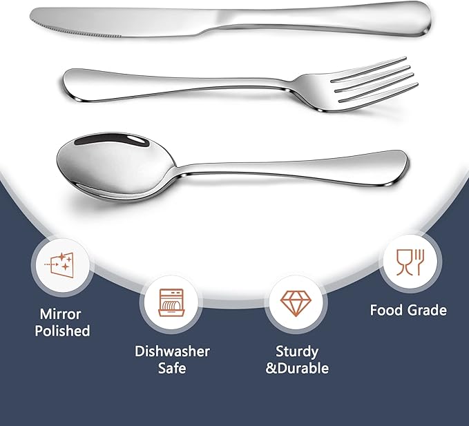 Silverware Set,SANTUO Stainless Steel Knives Spoon Forks Set for Home, Kitchen and Restaurant, Mirror Polished& Dishwasher Safe (24pcs-Dinner knives set)