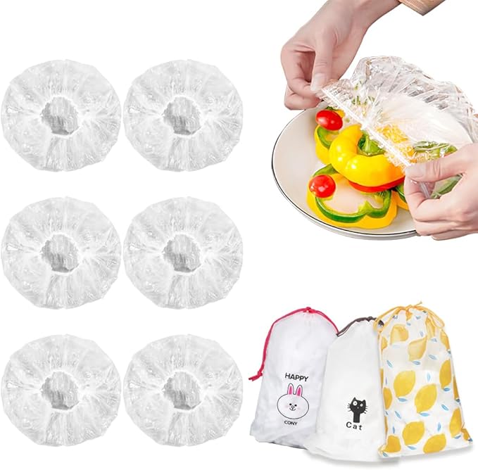 300PCS Plastic Elastic Bowl Covers Reusable,Food Storage Covers with Elastic Bowl Covers for Leftover, Plastic Covers for Bowls Fresh Keeping Bags for Family Outdoor Picnic (300-PCS)