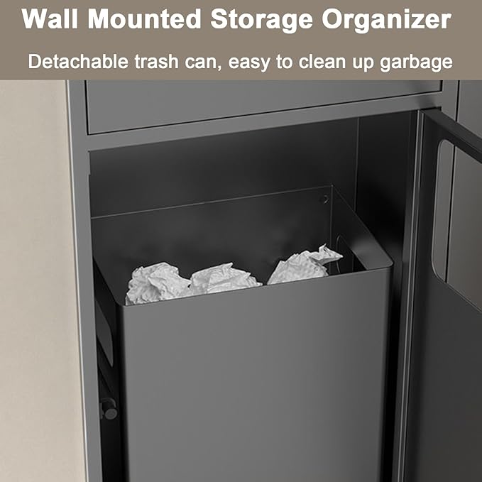 Hidden Trash Can Cabinet, Stainless Steel Recessed Bathroom Shower Niche, Waterproof Wall Niche Toilet Tissue Holder, Built-in Trash Can Alcove Toiletries Storage Rack