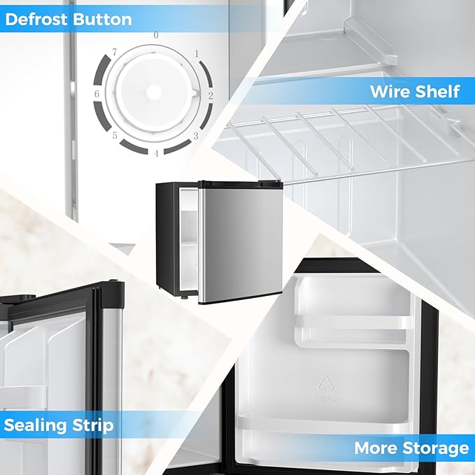 Antarctic Star Compact Refrigerator Mini Fridge with Freezer, Single Reversible Door, Dorm Fridge, Wire Shelf, Defrost Button, for Bedroom, Office, kitchen, 1.7 Cu. Ft, Steel