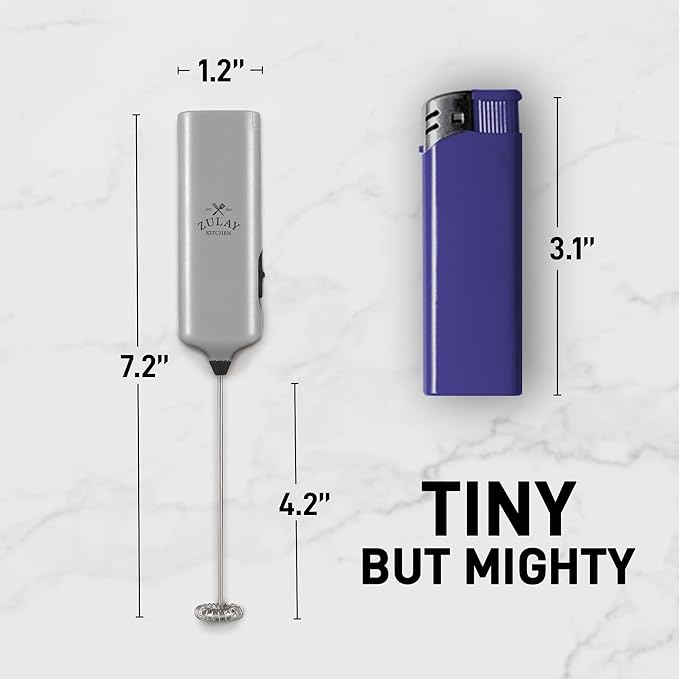 Mini & Mighty Milk Frother Wand – Powerful Handheld Coffee Frother, Battery Operated Drink Mixer – Compact Pocket Size – Detachable Whisk for Latte, Cappuccino, Matcha, Hot Chocolate – Silver Black