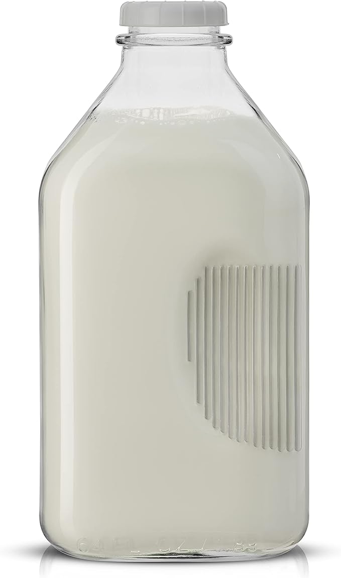 JoyJolt Glass Milk Bottles with Lids and Pourer – 64 Oz, 3 Pack Airtight Heavy Duty Reusable Glass Bottles, Leakproof, BPA-Free, Food Grade, Dishwasher Safe Jug, Pitcher for Milk, Juice, and Water