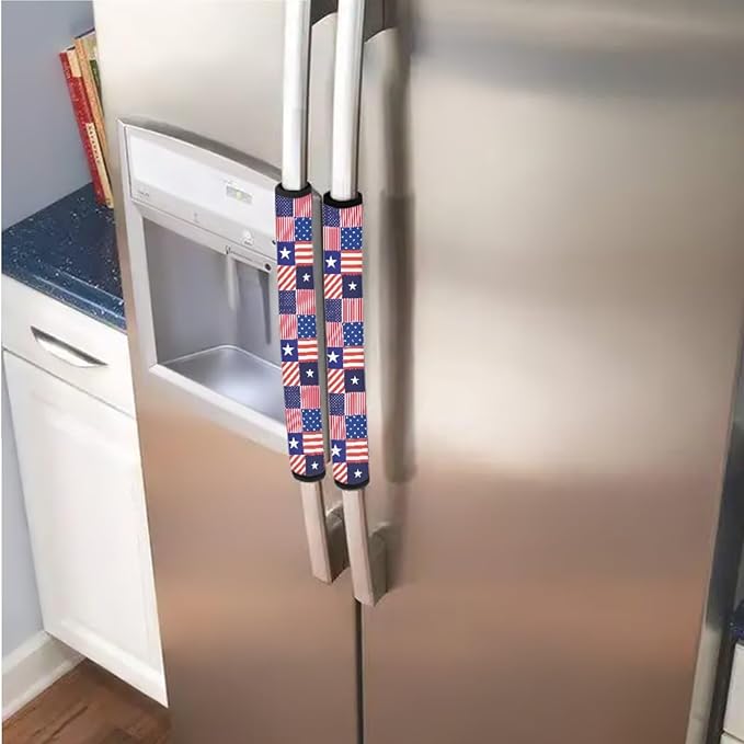6 Pcs Refrigerator Microwave Door Handle Covers 4th of July Electrical Appliances Handle Protector for USA 250th Anniversary Patriotic Indoor Decorations, Stars and Stripes USA Flag