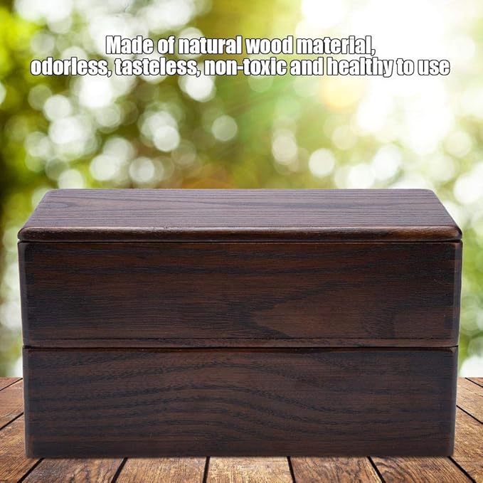 TOPINCN Lunch Box Wooden Healthy Double Layer Rectangle Food Snacks Fruit Container for Office Picnic Sushi