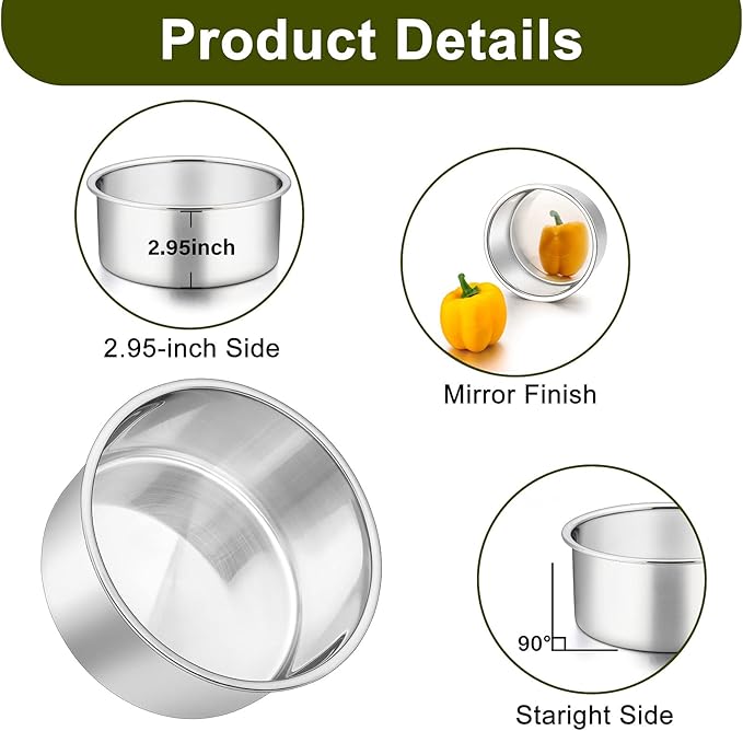 P&P CHEF 6 Inch Cake Pans Set, Round Baking Pan Stainless Steel Layer Birthday Wedding Cake Oven Pans, Non Toxic & Heavy Duty, Deep Side & Mirror Finish, Dishwasher Safe, (1Pc)