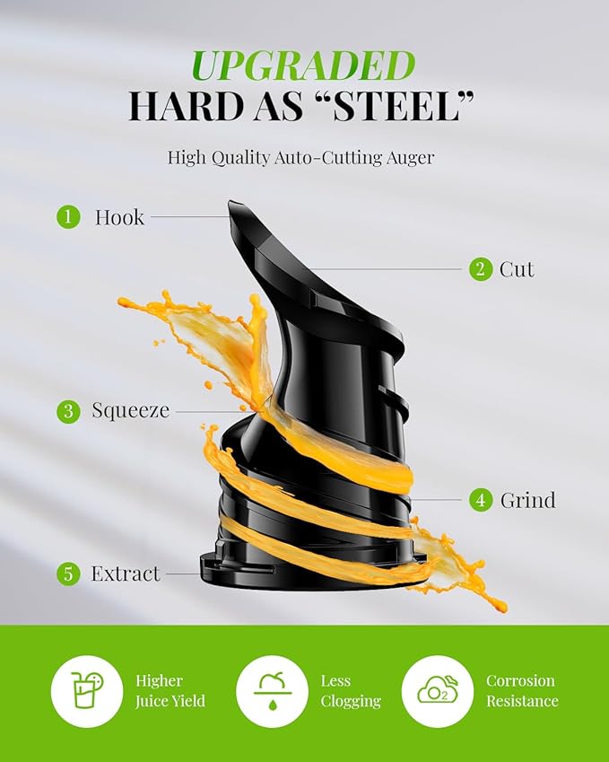 GDOR Cold Press Masticating Juicer Machines, Self Feeding Slow Pure Juicer, 5.3" Extra Feed Chute Fit Whole Vegetable and Fruit, Grey