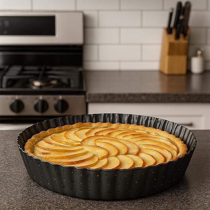 Quiche Lorraine Deep Dish Pie Pan - 9.44 inch Tart Pans with Removable Bottoms - Apple Pie Pan - 9.44 inch Tarte Tatin Pan - Deep Dish Pie Crust - Quiche Baking Dish