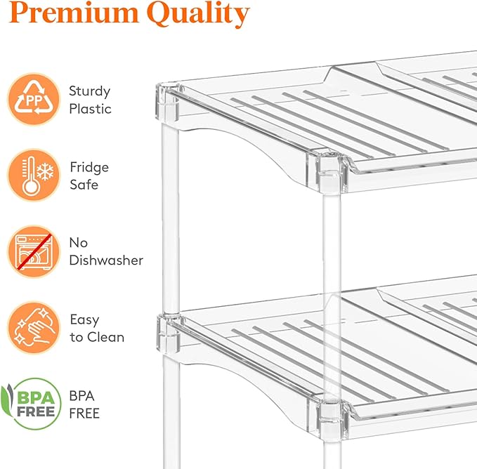 Lifewit Stackable Bottle Storage Organizer, Clear Freestanding Wine Holder for Cabinet, Large Slot Water Bottle Tumbler Organizer for Pantry, Plastic Wine Rack for Fridge Cellar, 4Tier Hold 16