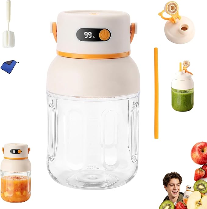 Portable Electric Juicer Cup with Zero Cord Hassle, Fresh Juicer Portable Blender with Digital Display, Leakproof USB-C Rechargeable Personal Blender for Home, Travel, Easy Clean (a,1200ml)
