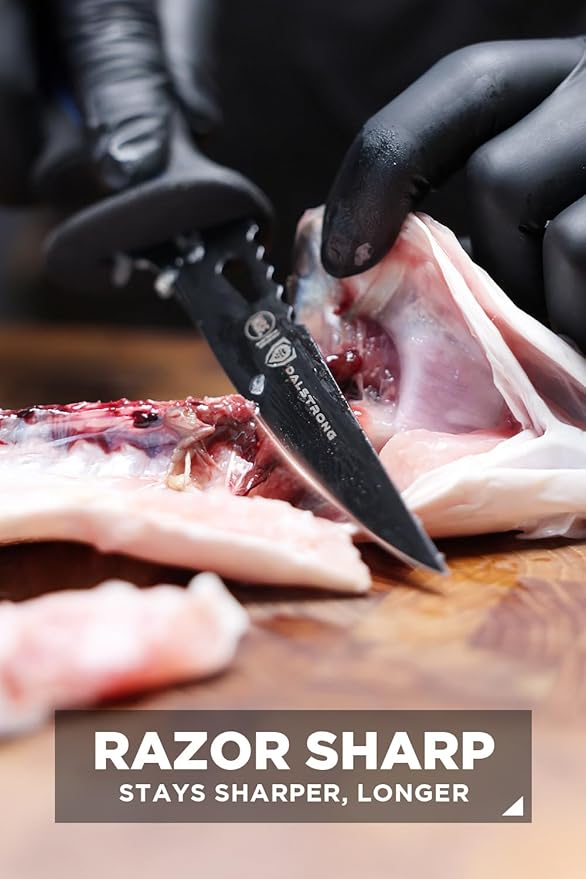 Dalstrong Fillet Knife-Night Shark Series 4.7” Flexible Fish Knife for Filleting and Cleaning -High Carbon Steel-Titanium Coated Blade-Sharp Kitchen Knife-Polypropylene Handle-w/Sheath-NSF Certified