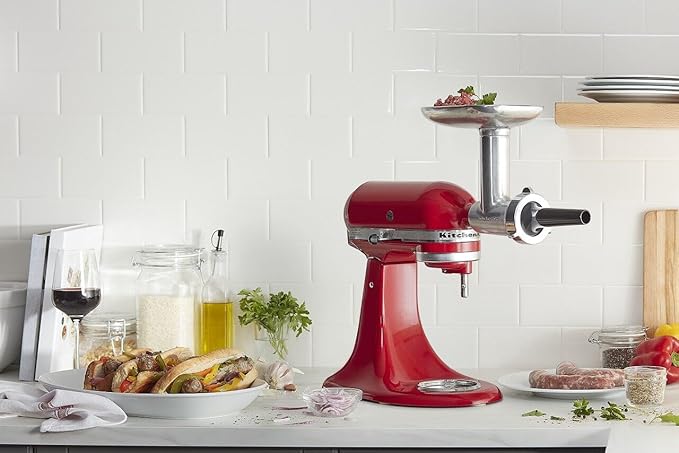KitchenAid KSMMGA Metal Food Grinder Attachment, Silver & 6-Wire Whip for 3.5 Quart Tilt Head Stand Mixers, Metallic