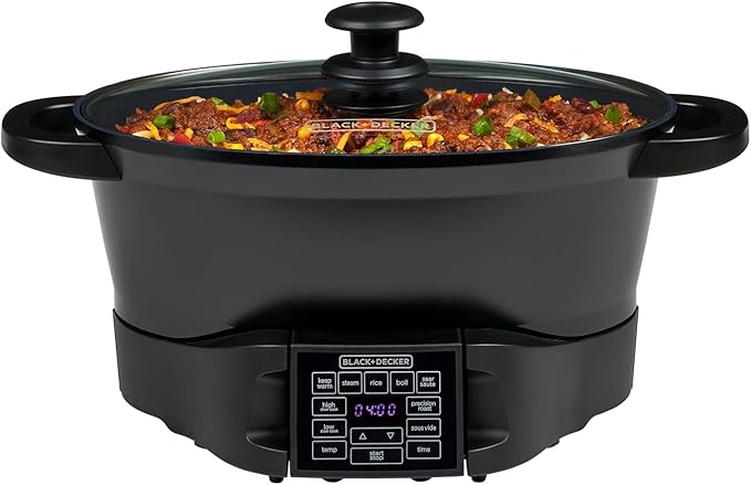 BLACK+DECKER Multicooker 7QT Family Size, 5-in-1 Functions, Neat ‘N Clean™ Technology, Slow Cook, Steam/Boil, Precision Roast, Sear/Saute, & Rice