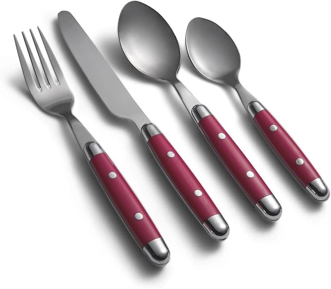 Cambridge Silverware Set, Jubilee Red 16-Piece Flatware Set, Red Thick Handles, Service For 4, Stainless Steel, Dishwasher Safe, Knives Spoons Forks, Home & Kitchen Utensils Set (Red/Silver, 16 Piece)
