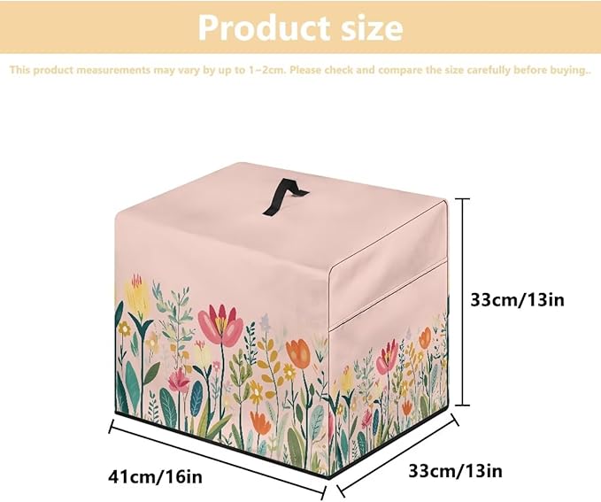 Meat Food Slicer Cover with Organizer Side Pocket, 16x13x13 Inch (Only Cover) Slicer Machine Protection Accessories Dust-proof Waterproof for Home Kitchen, Simple Cartoon Flower Print