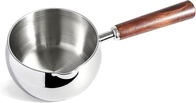 IMEEA 17oz Milk & Butter Warmer Pot SUS304 Stainless Steel Sauce Pot with Wooden Handle for Single Servings, Heating Milk, Melting Butter, Warming Sauces