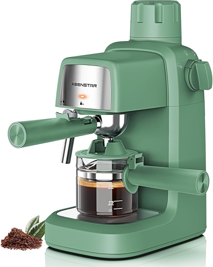 KEENSTAR 3.5Bar Espresso Machine with Milk Frother, 800W Compact Espresso and Cappuccino Machine with Preheating Function, 4 Cup Espresso Maker for Cappuccino or Latte, Gift for Coffee Lover