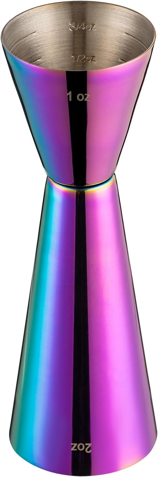 Briout Jigger for Bartending, Double Cocktail Jigger Japanese Premium 304 Food Grade Stainless Steel Jigger 2 OZ 1 OZ with Measurements Inside, Flat Edge Rainbow