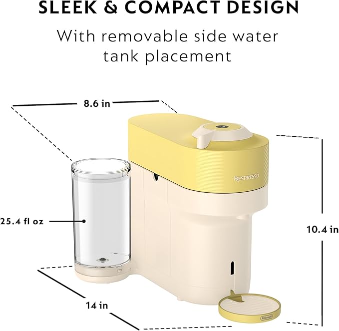 Nespresso Vertuo Pop+ Summer Limited Edition Coffee and Espresso Maker by De'Longhi, Pastel Yellow Descaling Kit