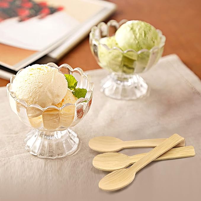 1800PK Bamboo Mini Spoons 3.54" Disposable Small 100% Compostable Cutlery Eco Friendly Renewable Natural Disposable Spoon for Ice Cream/Desert/Yogurt/Cocktail/Party