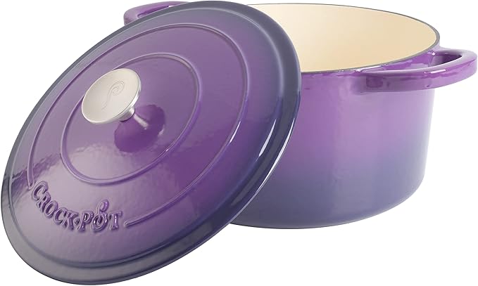 Crock-Pot Artisan 7-Quart Round Enameled Cast Iron Dutch Oven – Lavender Purple, Durable Heavy-Duty Cookware for Slow Cooking, Baking, Roasting with Lid
